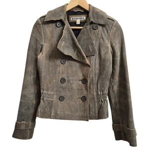 Express Womens Vtg Y2K Moto Brown Genuine Leather Suede Double Breasted Jacket 2